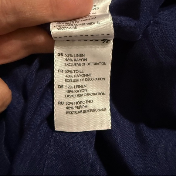 Oak Hill Blue Gold Embroidered Linen Blend Button Up Shirt - Picture 6 of 6